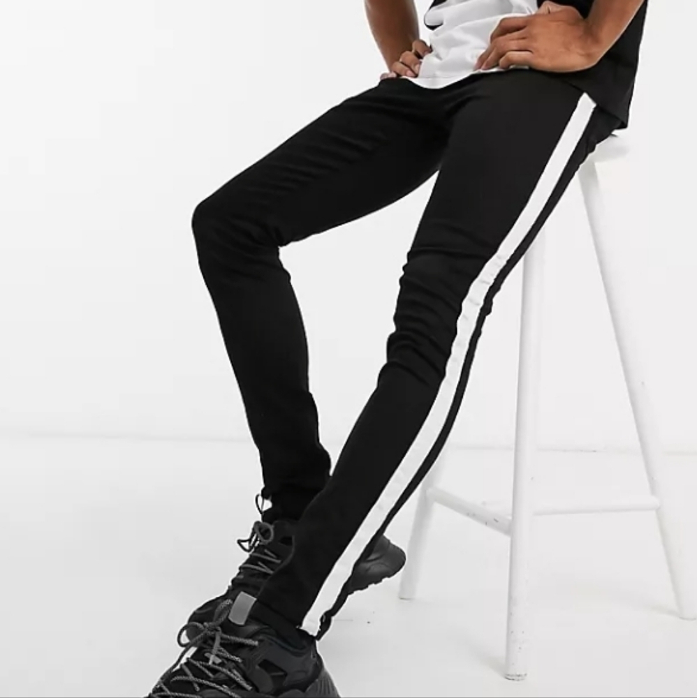 Criminal Damage skinny fit jeans with side tape detail in black